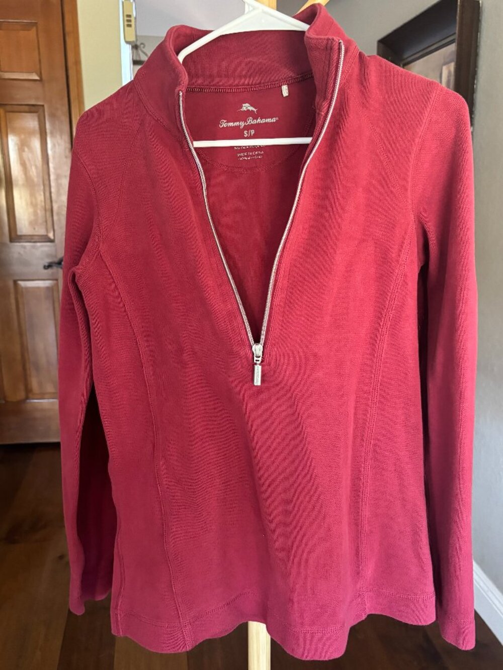Tommy Bahama Cranberry Quarter Zip Pullover Ribbed Panel Cotton Size S